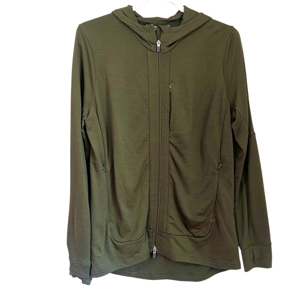Icebreaker Women's XL Quantum III Merino Wool Long-Sleeve Zip Hoodie Green